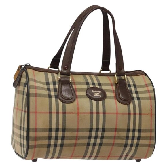 Burberrys Nova Check Boston Bag Canvas Beige Gold Auth BA2239 - Picture 1 of 16